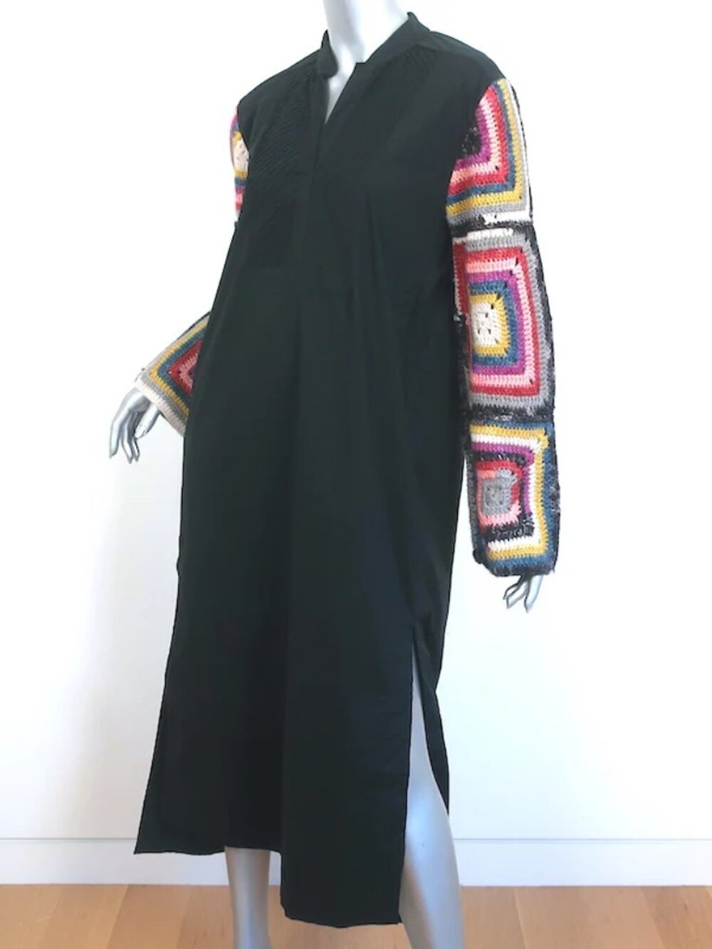 NWT!! SEA New York Crochet-Sleeve Midi Tunic Dress Black Stretch Cotton - XXS